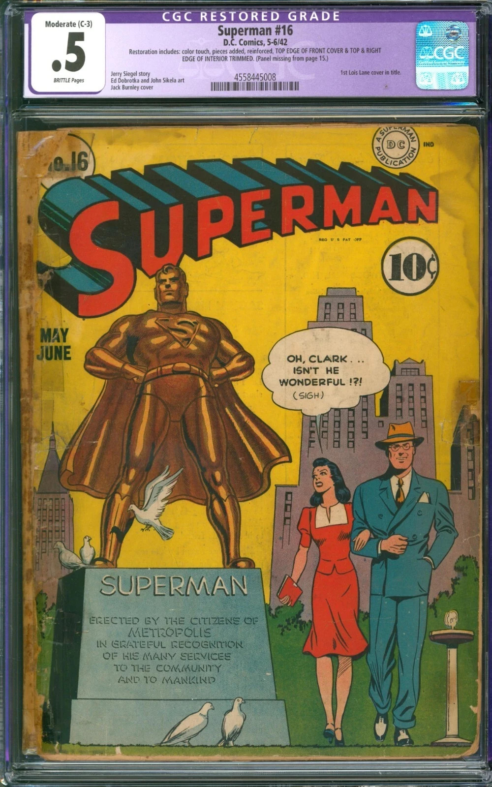 Superman #16   CGC PR 0.5   1942 DC