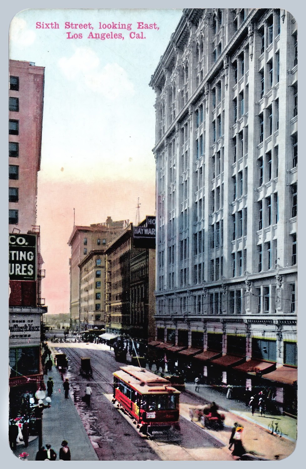 1910 Los Angeles CA Sixth Street Streetcar Trolley Downtown Antique Postcard–283