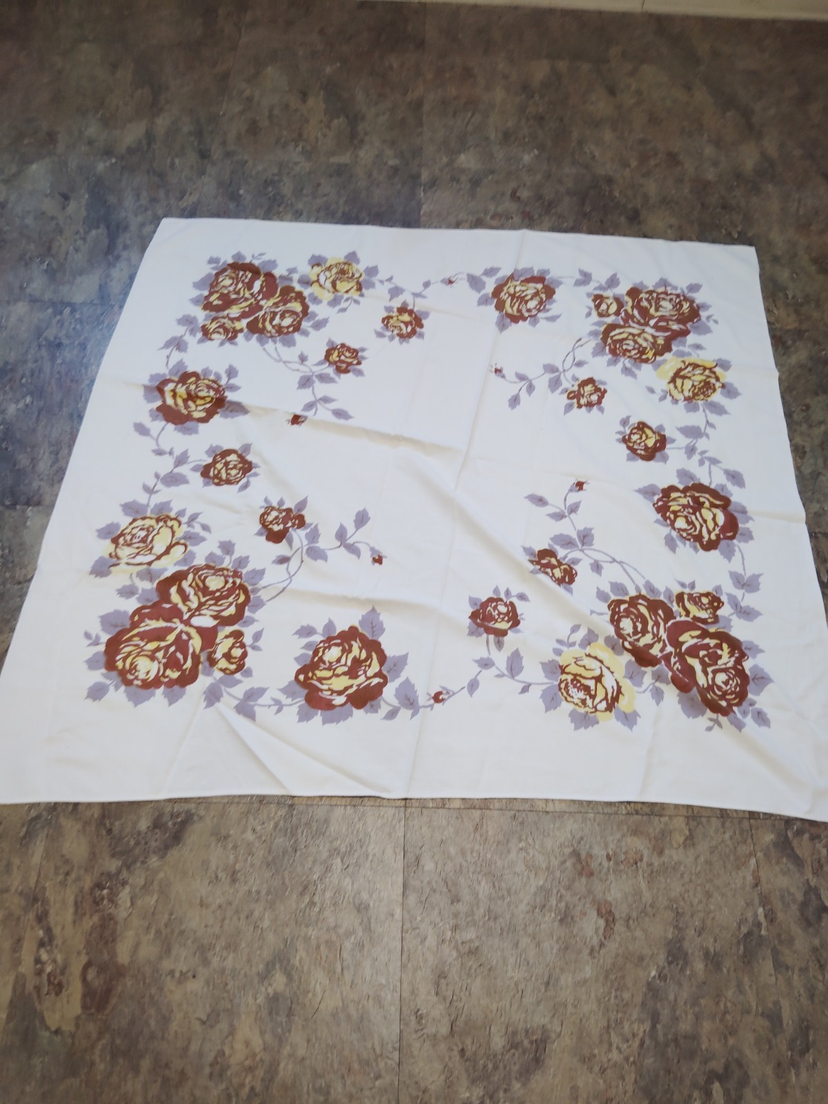 Vintage Flower Tablecloth 45 X 44