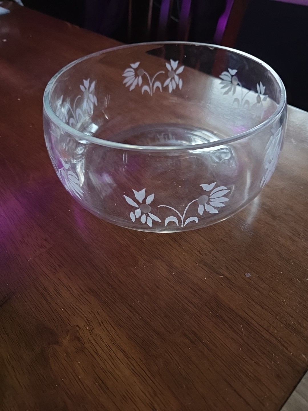 8 inch depression glass etched bowl clear, floral