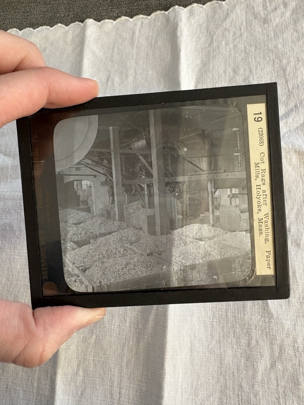 Magic Lantern GLASS Ephemera Cut Rags after Washing Paper Mills, Holyoke, Mass
