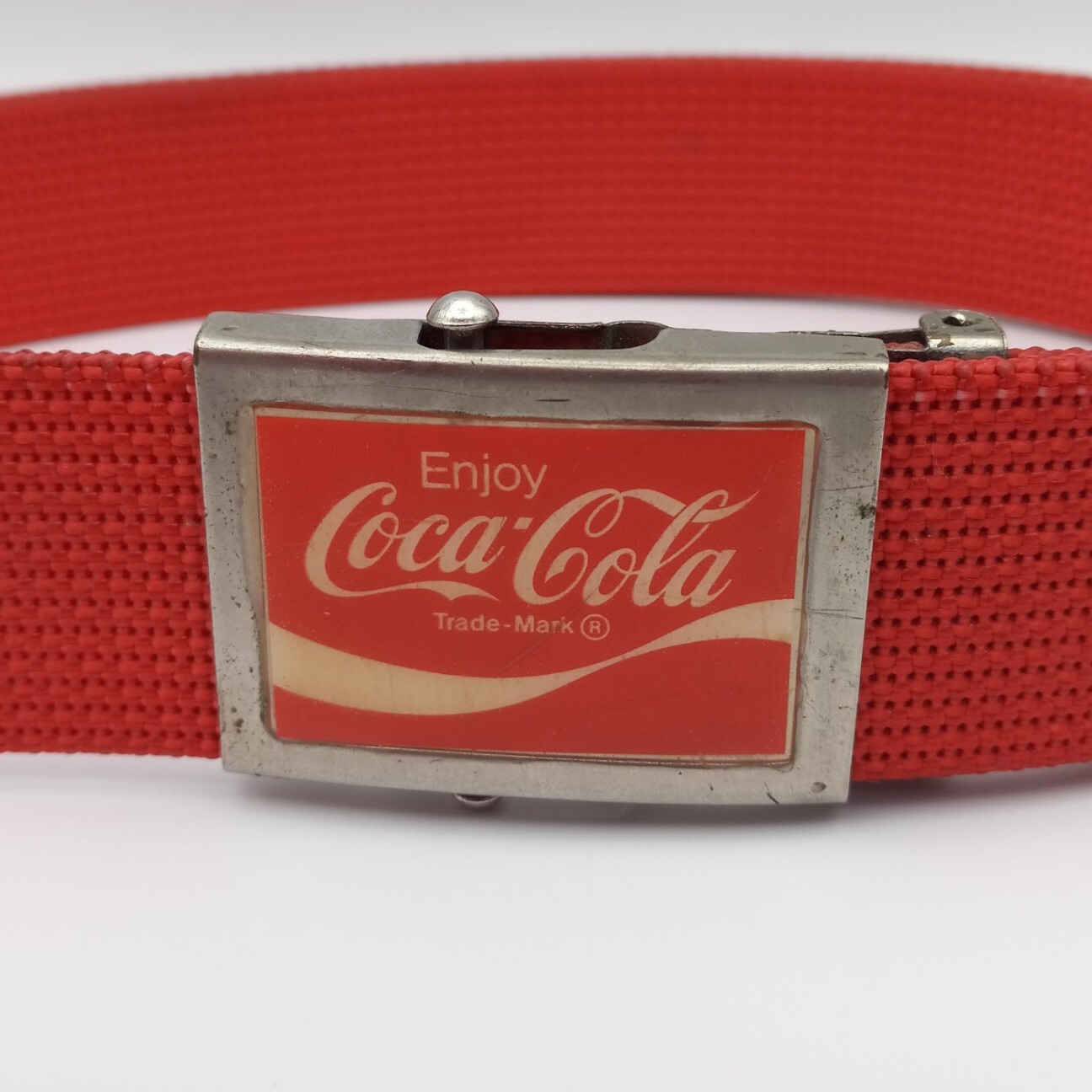 Vintage Coca-Cola Belt Buckle Red Nylon Brass Coke Soda Pop Advertising 40\