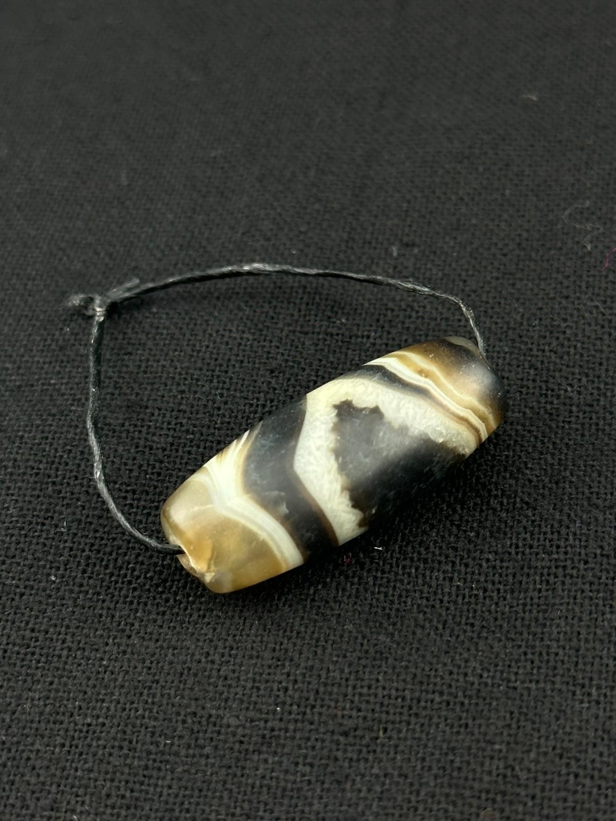Authentic Ancient  Large Banded Agate Stone Dzi Bead in Good Condition