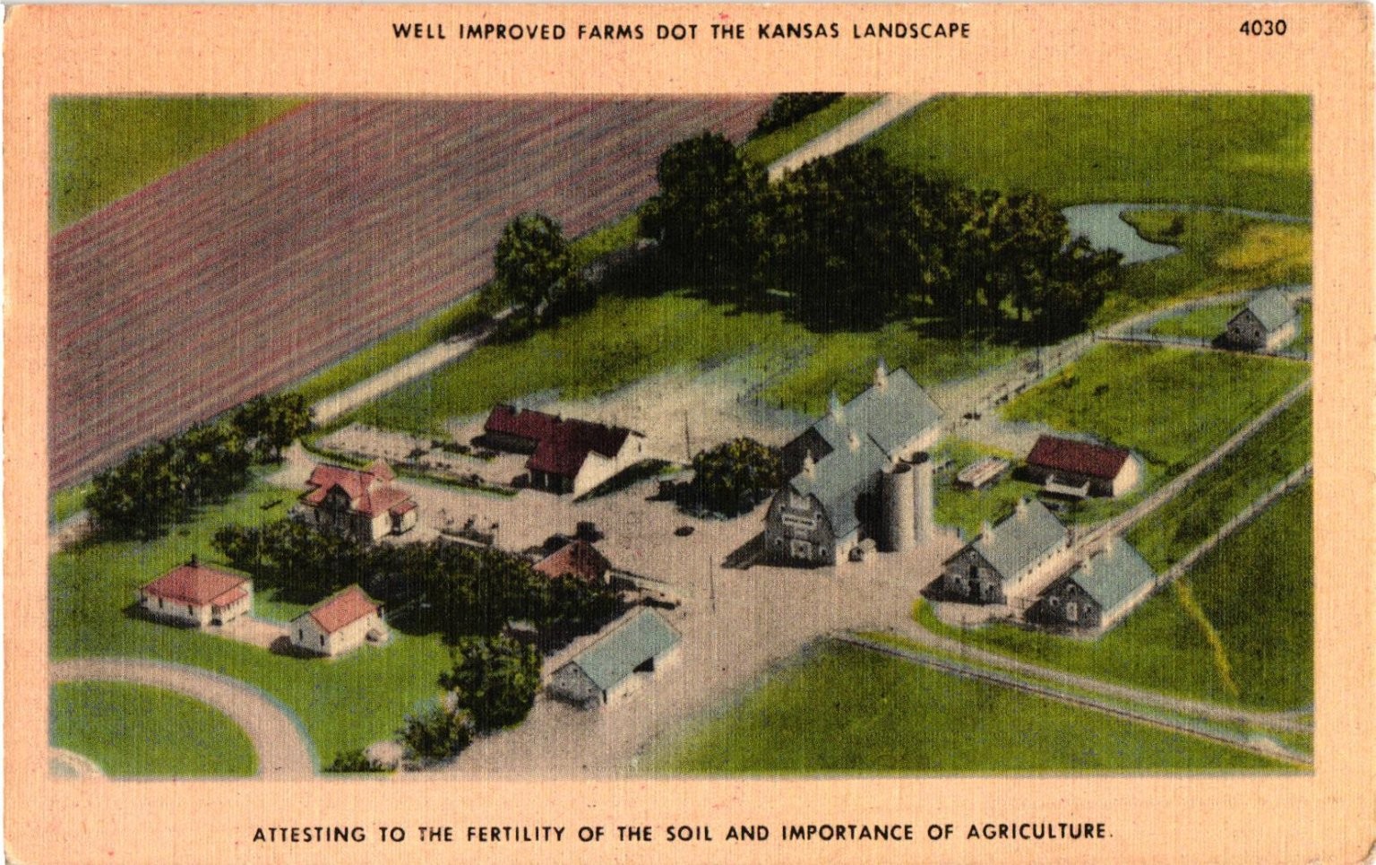 Vintage Kansas Farm Postcard Aerial View Agriculture McCormick-Armstrong Wichita