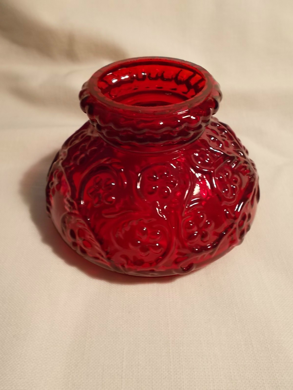 Miniature Ruby Red Glass Floral Embossed pattern Miniature Oil Lamp Shade 4