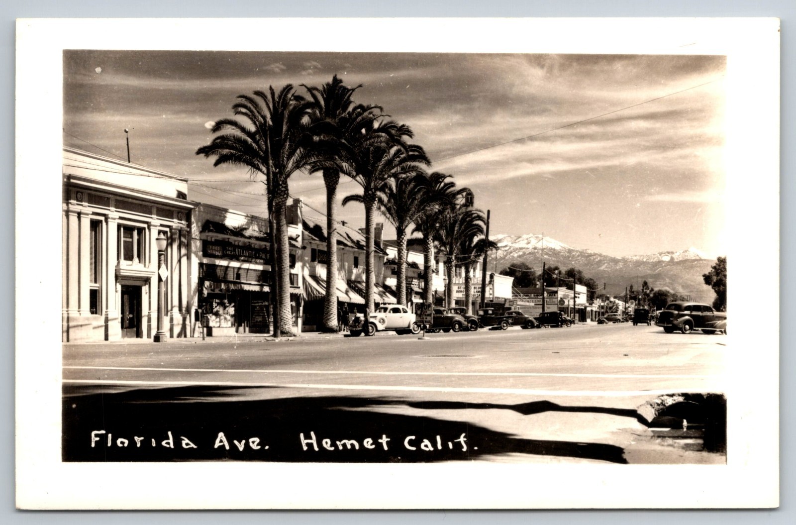 Hemet California RPPC Downtown City Street View Palm Tree Store Photo Postcard