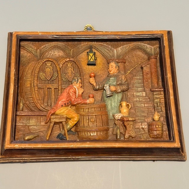 Vintage Handbemalt Wax Carved Wall Hanging Germany Antique Sculpture Bartender