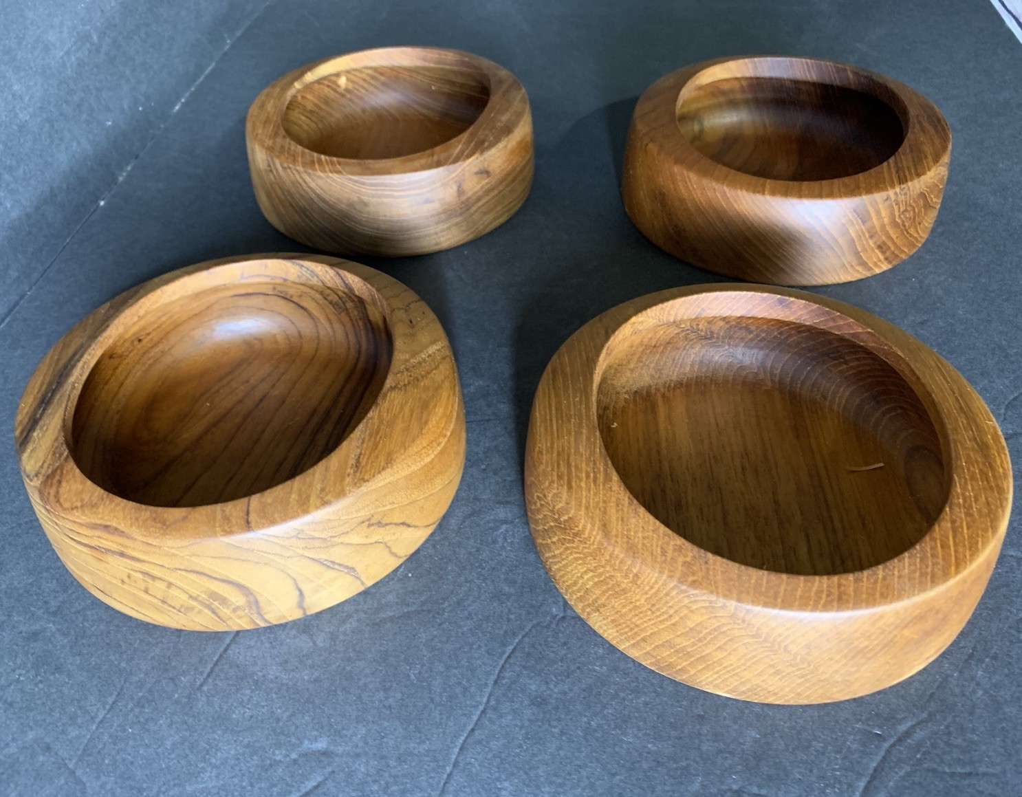Vtg Jens Quistgaard Staved Teak Ellipse Bowl Set of 4, Dansk Designs In Denmark