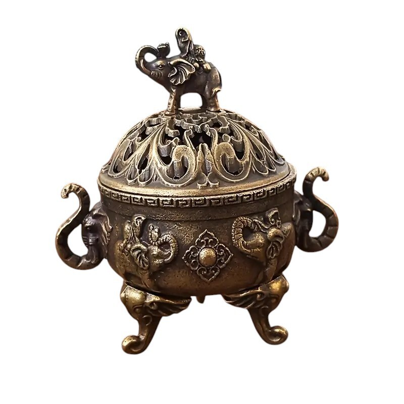 Three-legged Elephant Alloy Incense Burner With Lid  - New