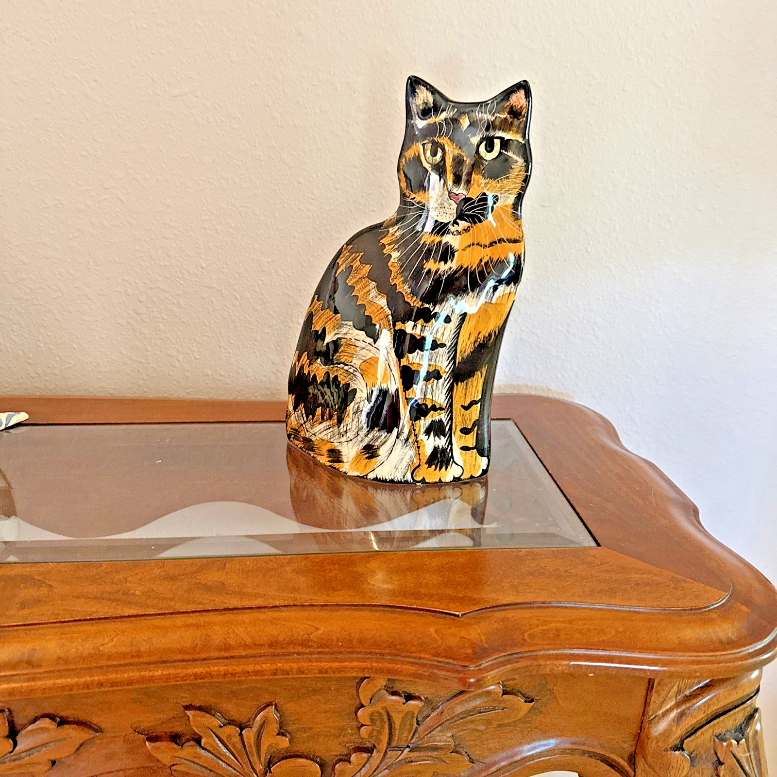 Vintage 2001 Cats by Nina Lyman Calico Cat Ceramic Vase 11\