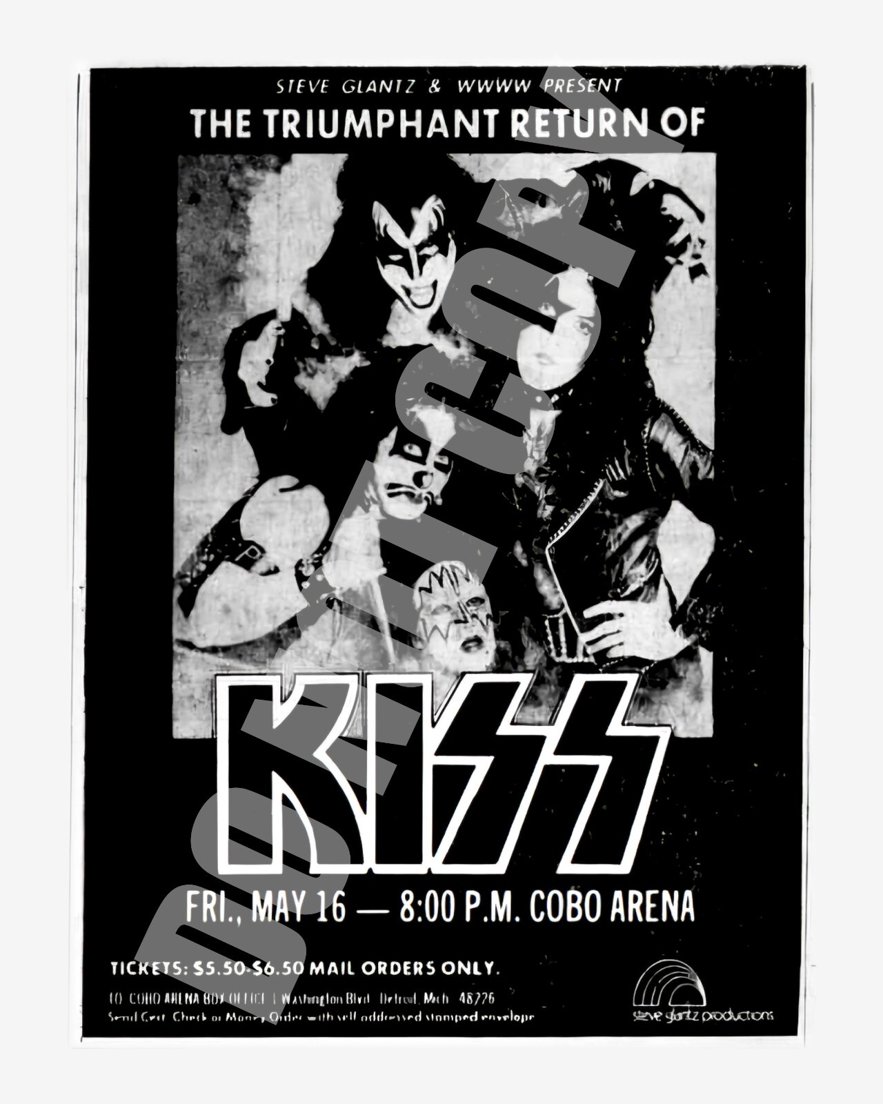 May 1975 KISS Concert Cobo Arena In Detroit Newspaper Ad ALIVE Album 8x10 Photo