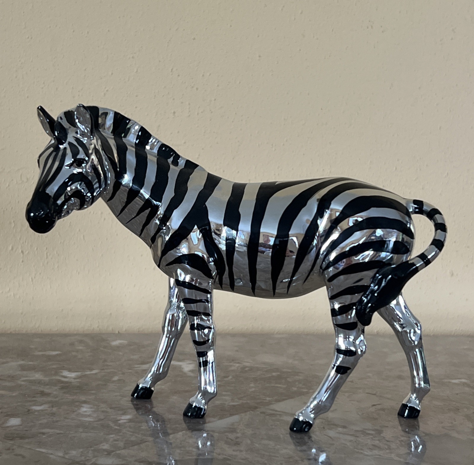 Rare Fitz and Floyd Vintage Zebra Figurine Mirrored Silver Black & Baby Rare Fitz and Floyd Vintage Zebra Figurine Mirrored Silver Black & Baby