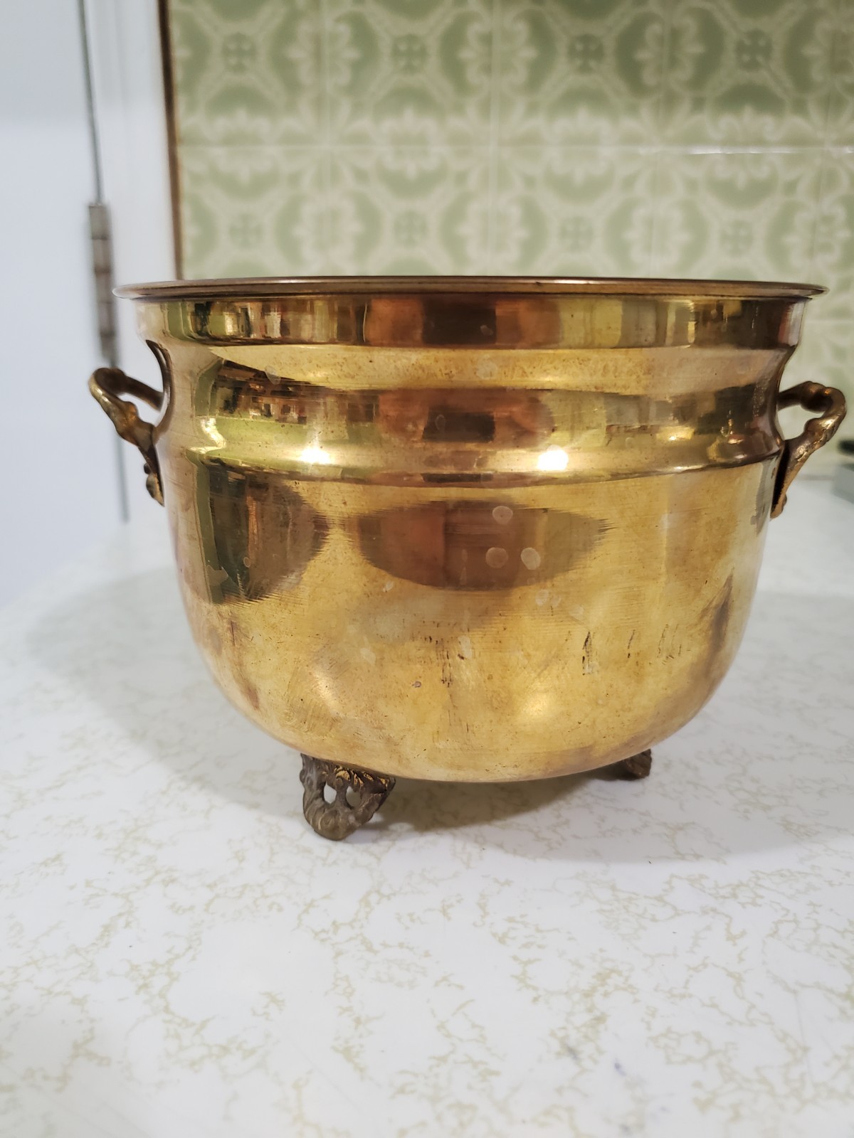VTG Brass Double Handled Footed Planter Pot 4.5” H 6”Diam India Exotics Inc.