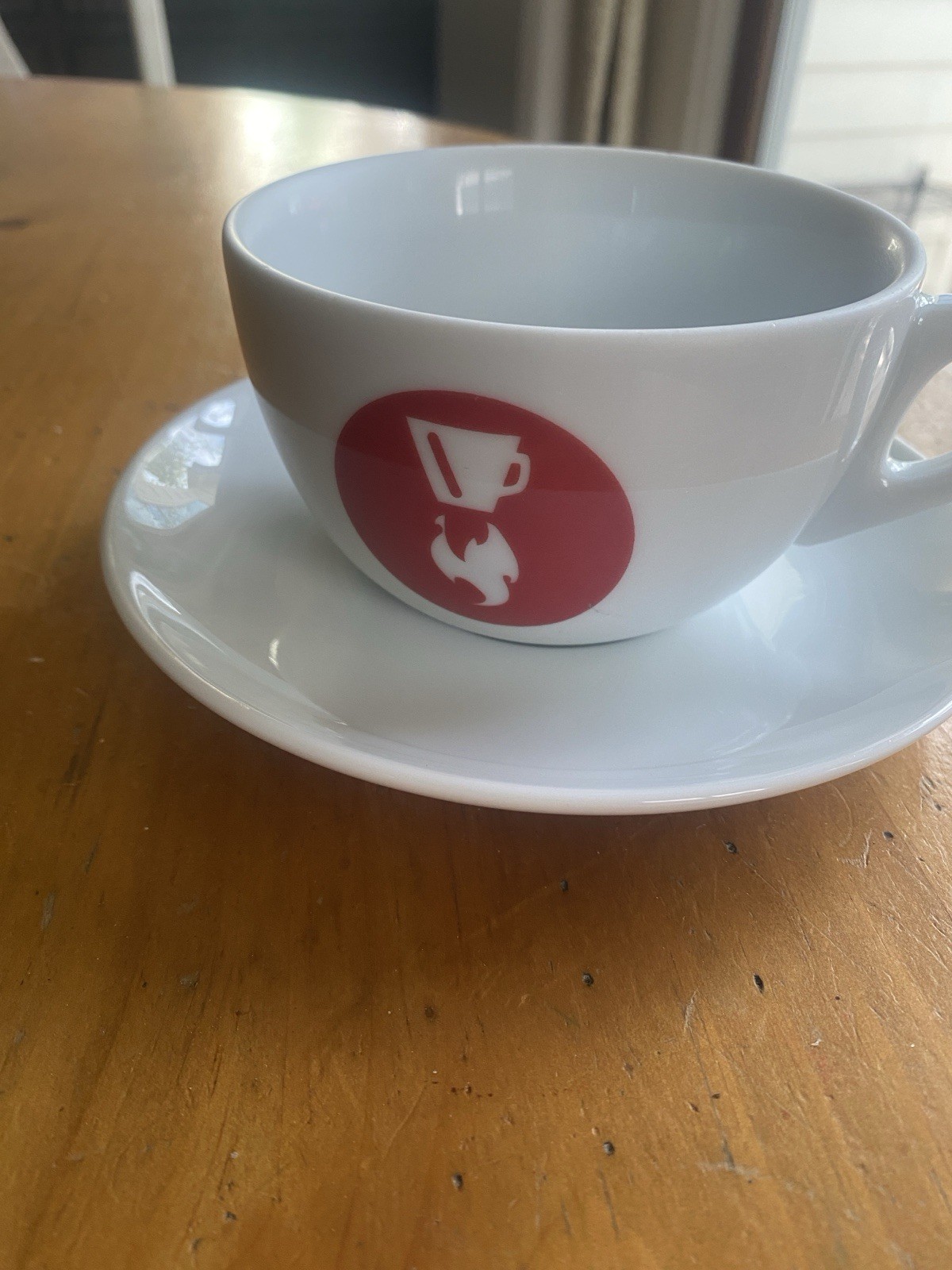 Set Of 2 d\'Ancap Verona Italy White Porcelain Cups & Saucers Mug over Flame Logo