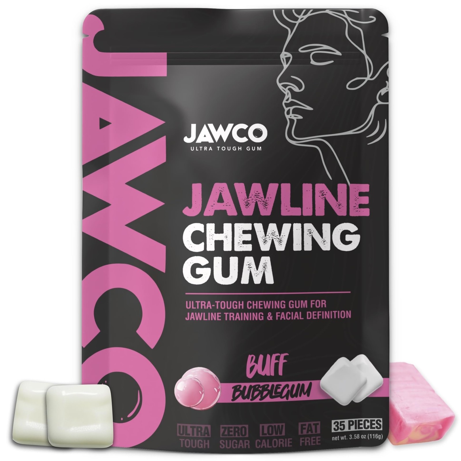 JAWCO Ultra-tough Jawline Chewing Gum | Get a Stronger, Squarer 1-Pack, Pink