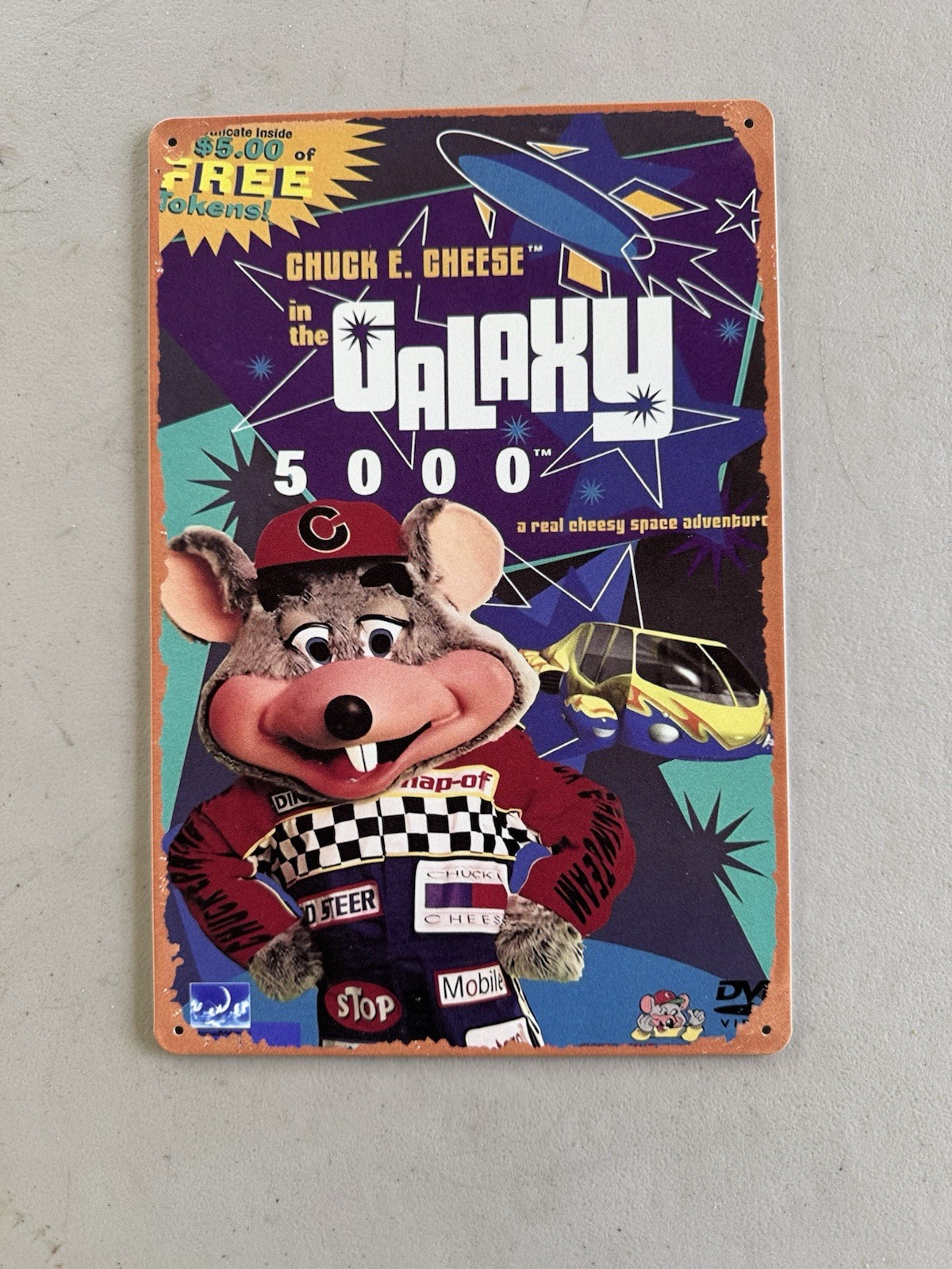 Chuck E Cheese CEC Galaxy 5000 Pizza Metal Sign Mancave Showbiz Retro 12x8 Inch