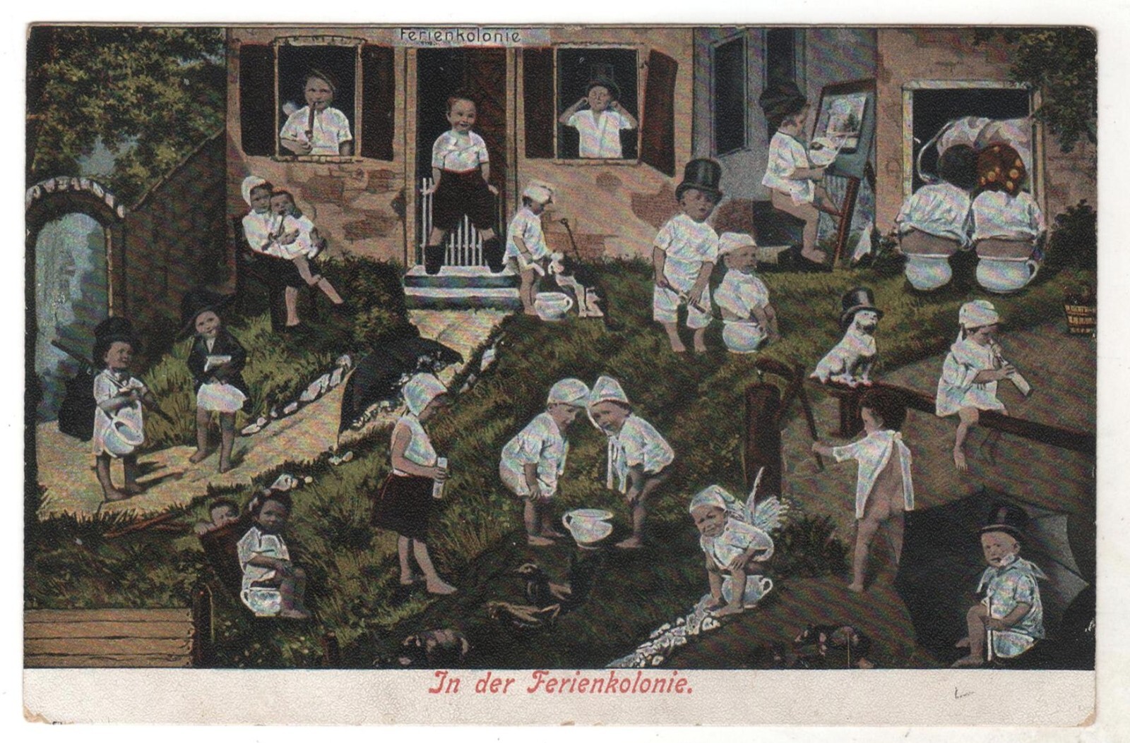 Antique Card Cute children In the ferin colony Postcard Old Russian Postcard