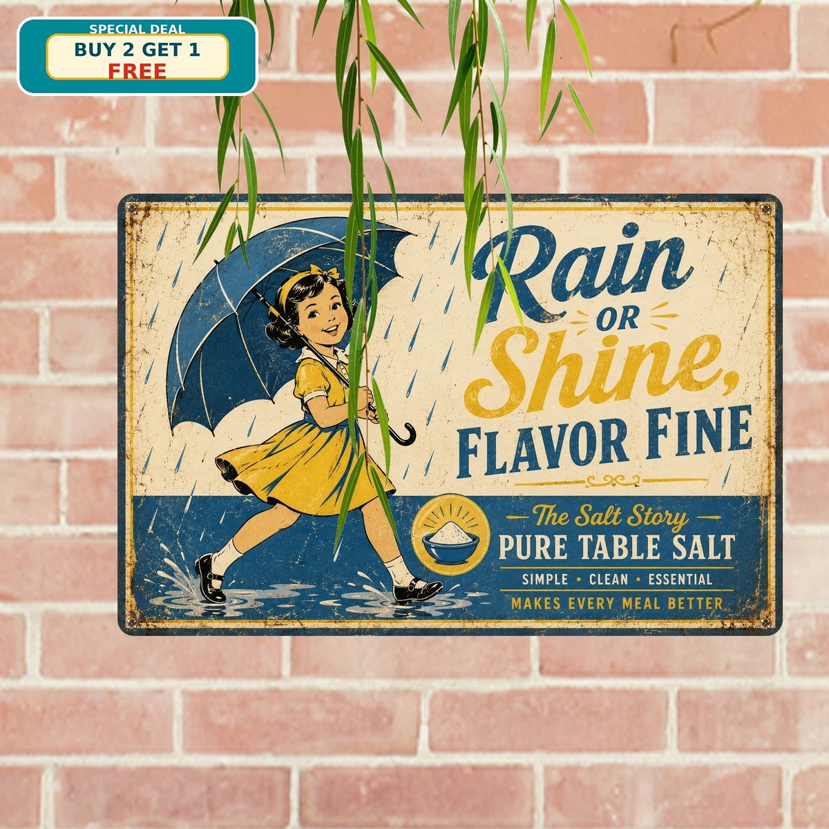 Morton Salt Story Umbrella Girl Vintage Kitchen Restaurant Metal Sign
