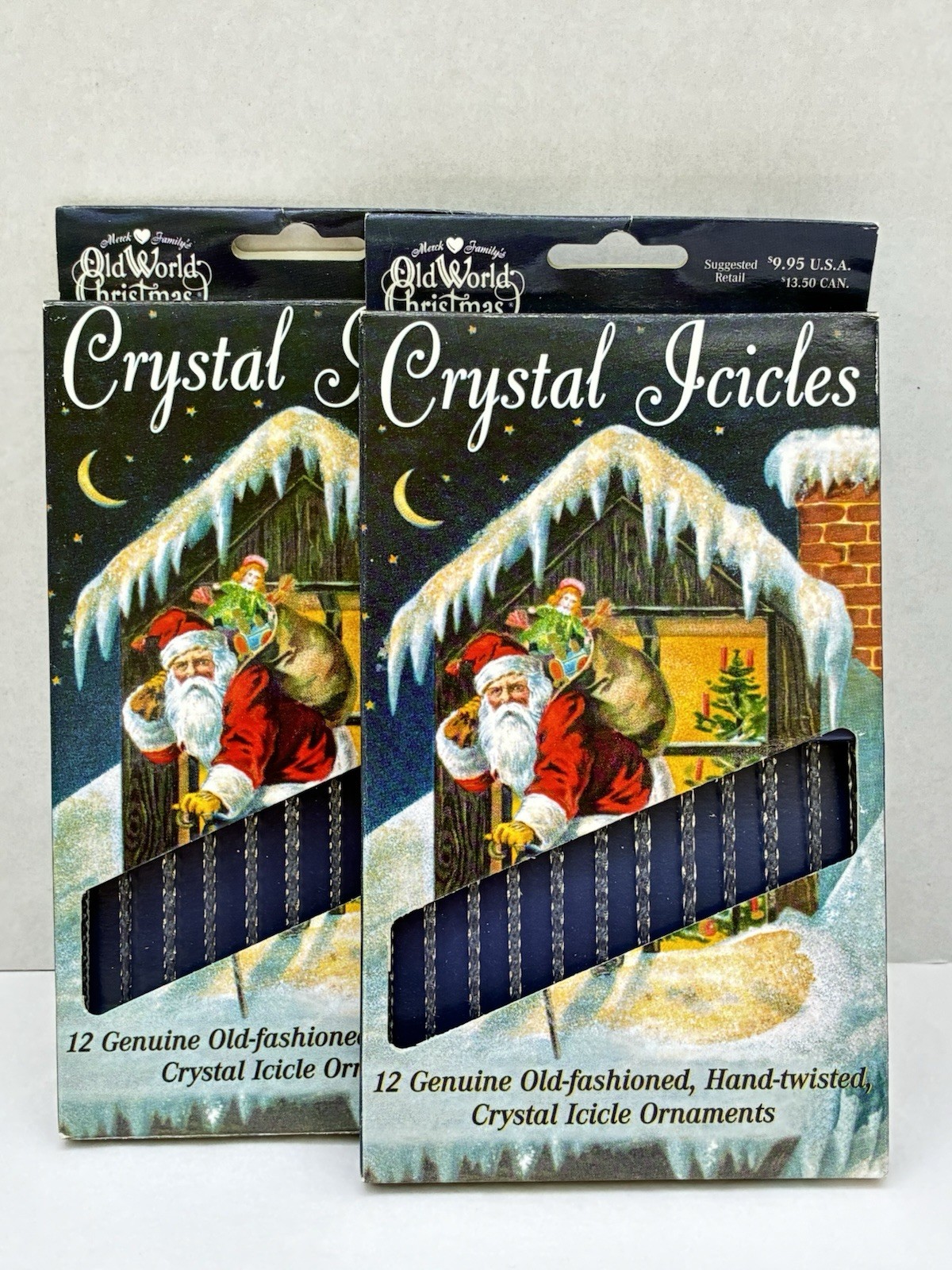 Old World Christmas Genuine Hand Twisted CRYSTAL ICICLE ORNAMENTS Lot of 2 NIB
