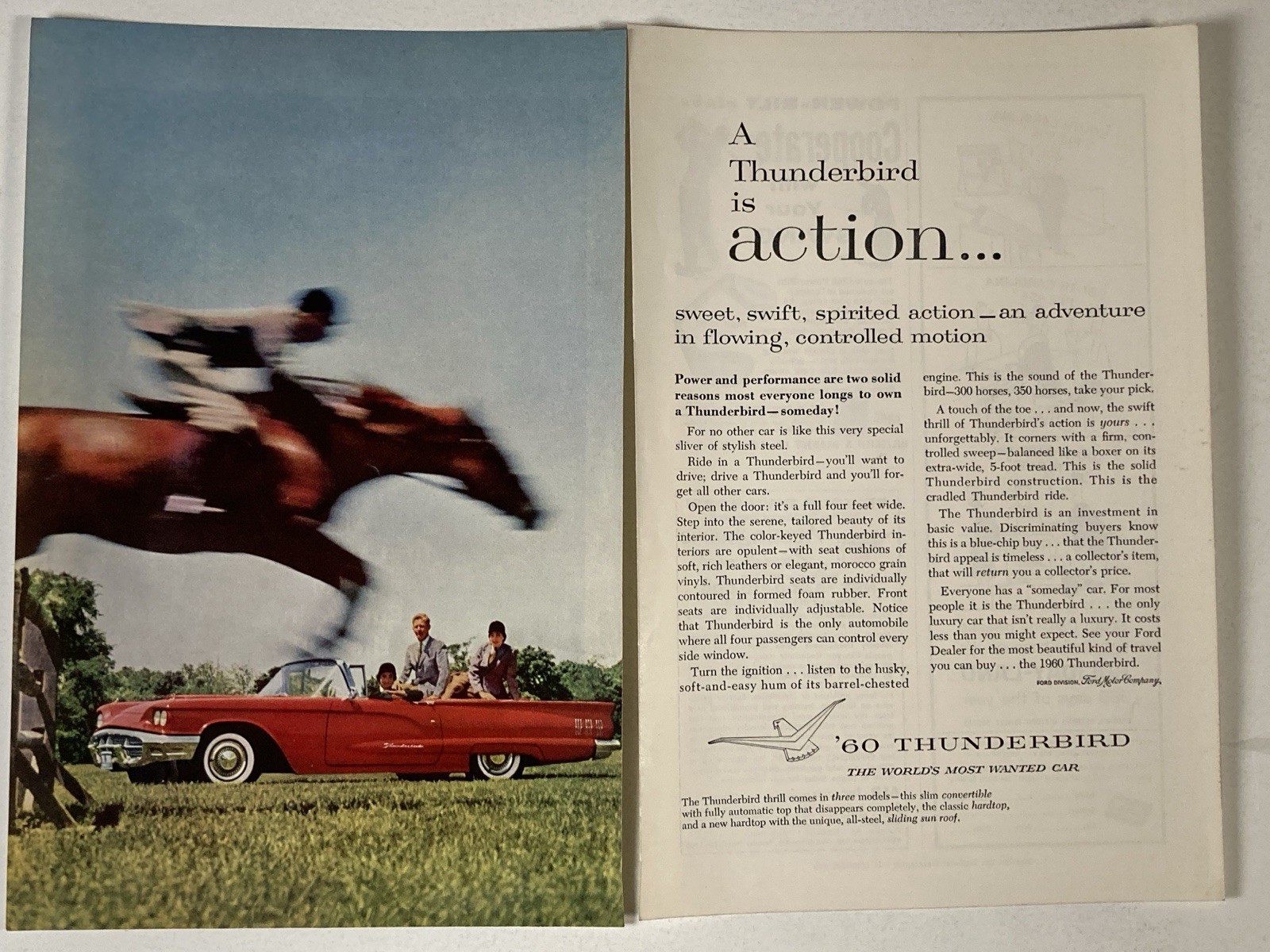 1960 Ford Thunderbird Convertible Print Ad Sweet Swift Spirited