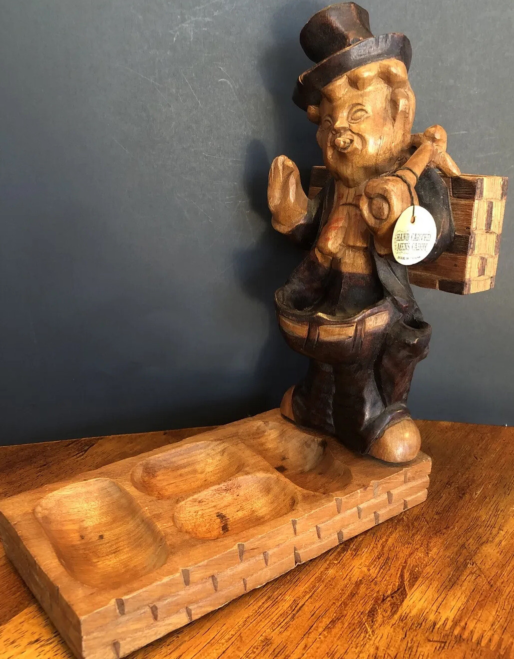 Vintage 40’s Hand Carved Wood Men’s Caddy Valet Top Hat Gentleman Made in Taiwan