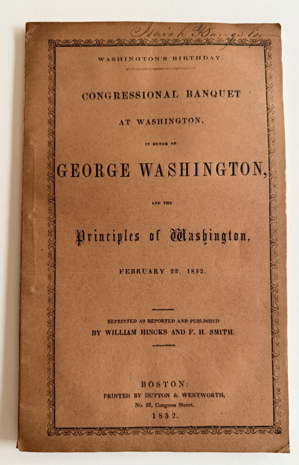 1852 Washington\'s Birthday Congressional Banquet Wash DC Early Americana