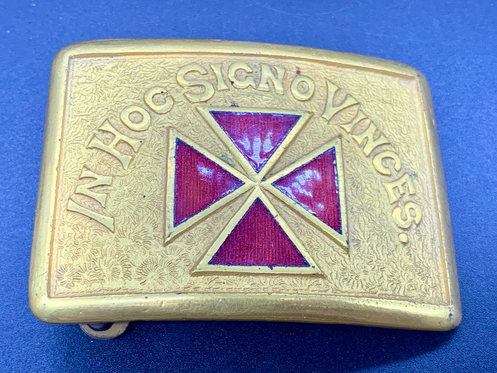 VINTAGE MASONIC BELT BUCKLE BRASS OR METAL ALLOY RED ENAMEL