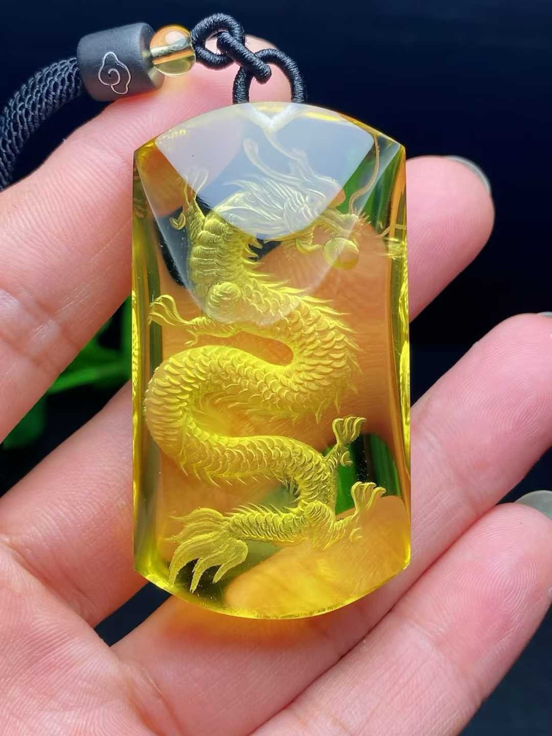 Natural  yellow  Citrine   Quartz Crystal  Loong   Pendant AAAAA