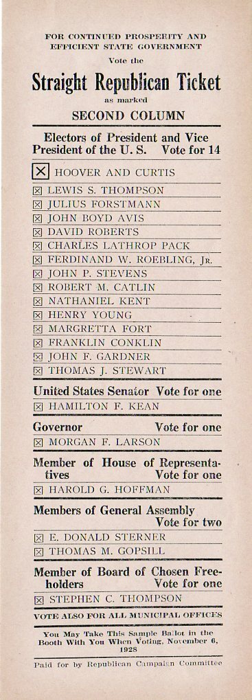 1928 Herbert Hoover and Charles Curtis New Jersey Republican Ticket