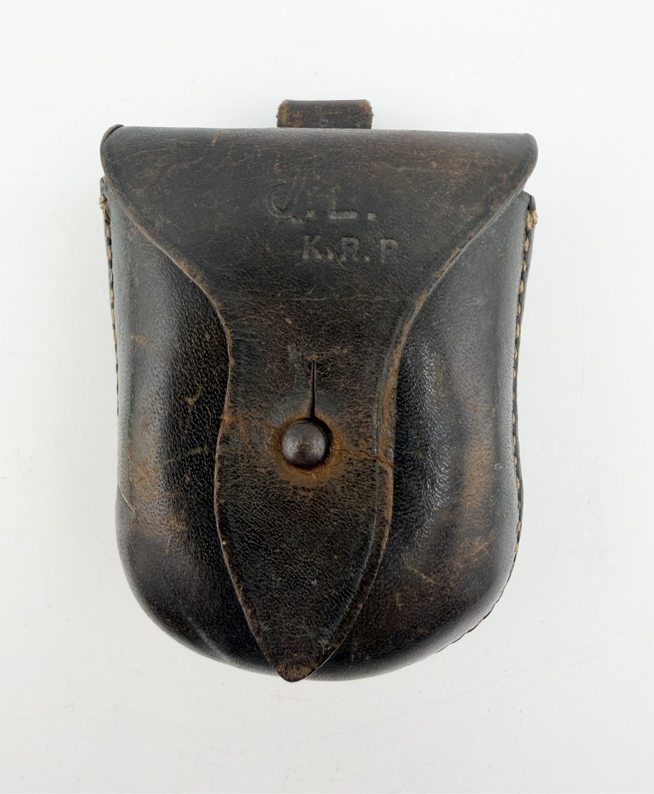 Antique Railroad Leather Pocket Watch Belt Case Holder C.L. K.R.R. Stamped