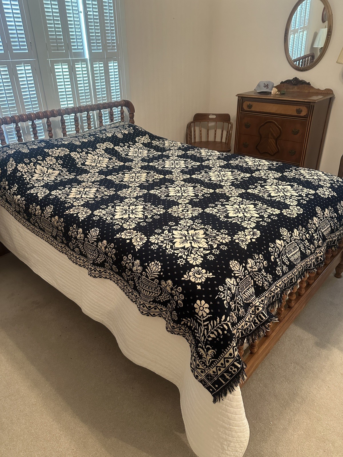 Fabulous Antique 1841 Jacquard Strong Blue Albany NY Family Fabulous Antique 1841 Jacquard Strong Blue Albany NY Family