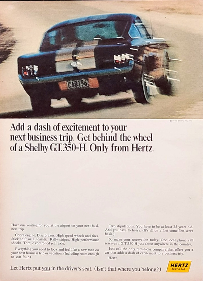 Ford Shelby G.T350 -H Original 1966 Vintage Print Ad Wall Art