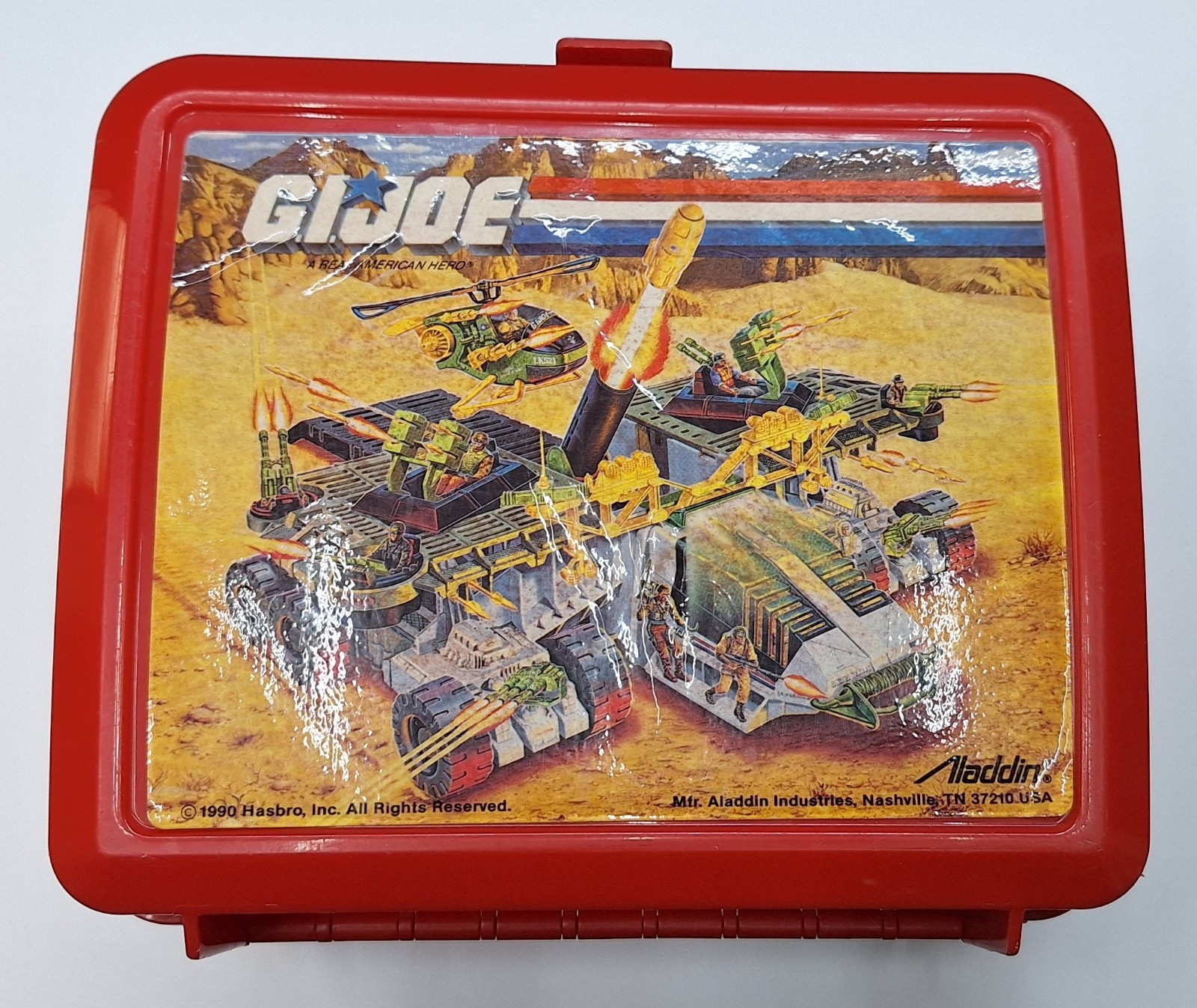 Vintage G.I. Joe Hasbro ARAH era 1990 Aladdin Lunchbox w/ Thermos - Red - Clean