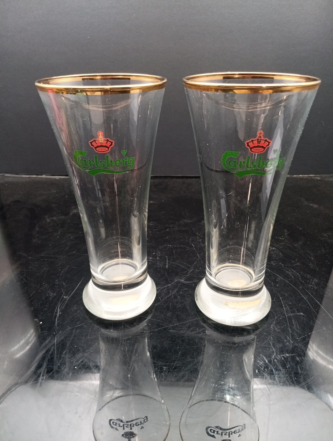 Pair Of Carlsberg Beer Lager Style Glasses 6.75\