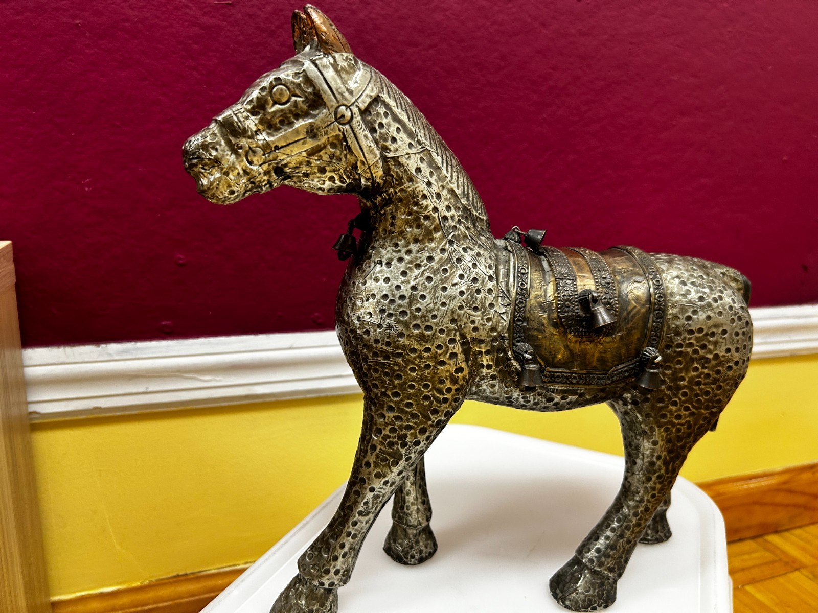 Vintage Hammered Metal Wrapped Horse Figure Statue 12\