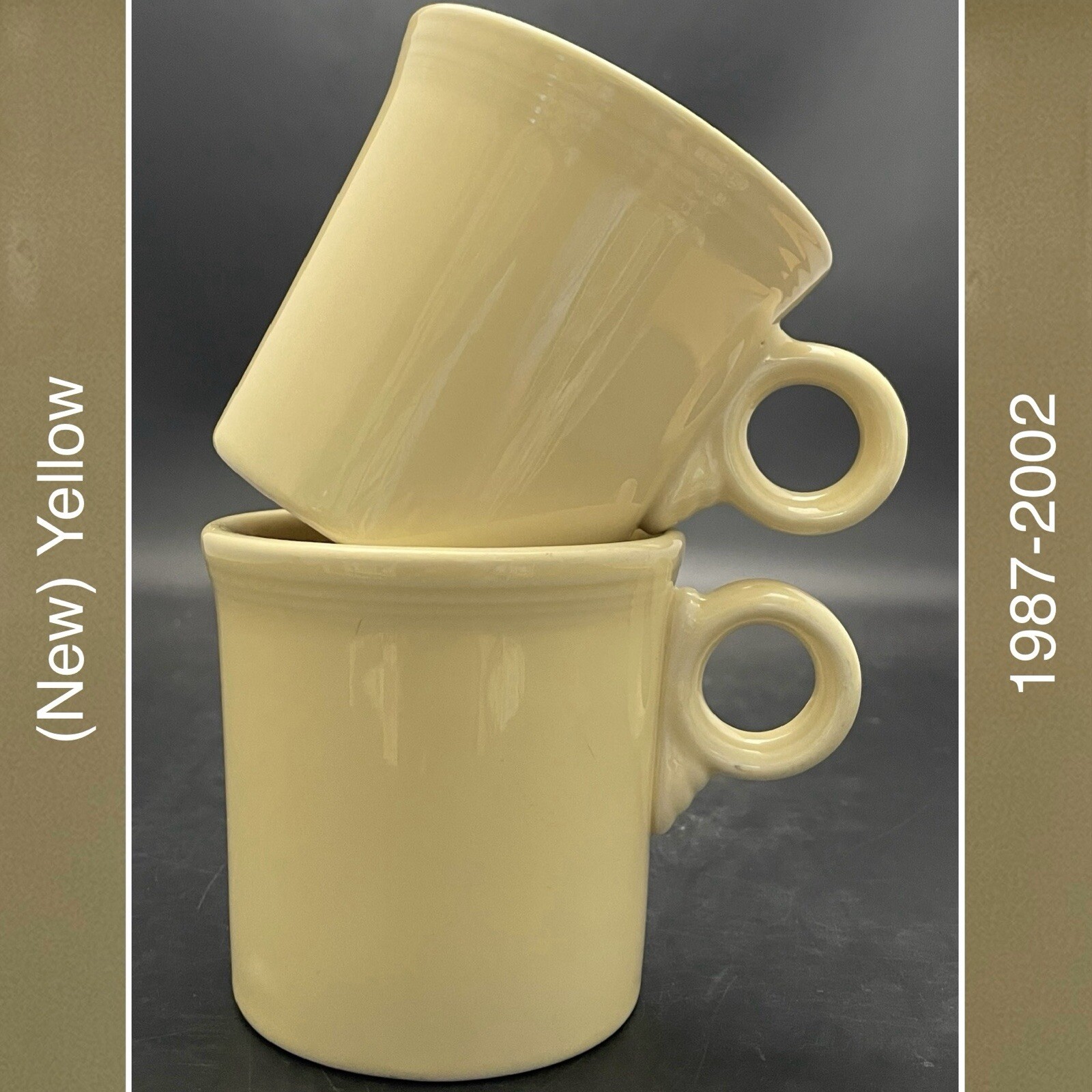 Fiesta HLC (New)  Yellow Ring Handle Coffee Mugs 1997-1999 2pc USA 3.5”tall 10oz