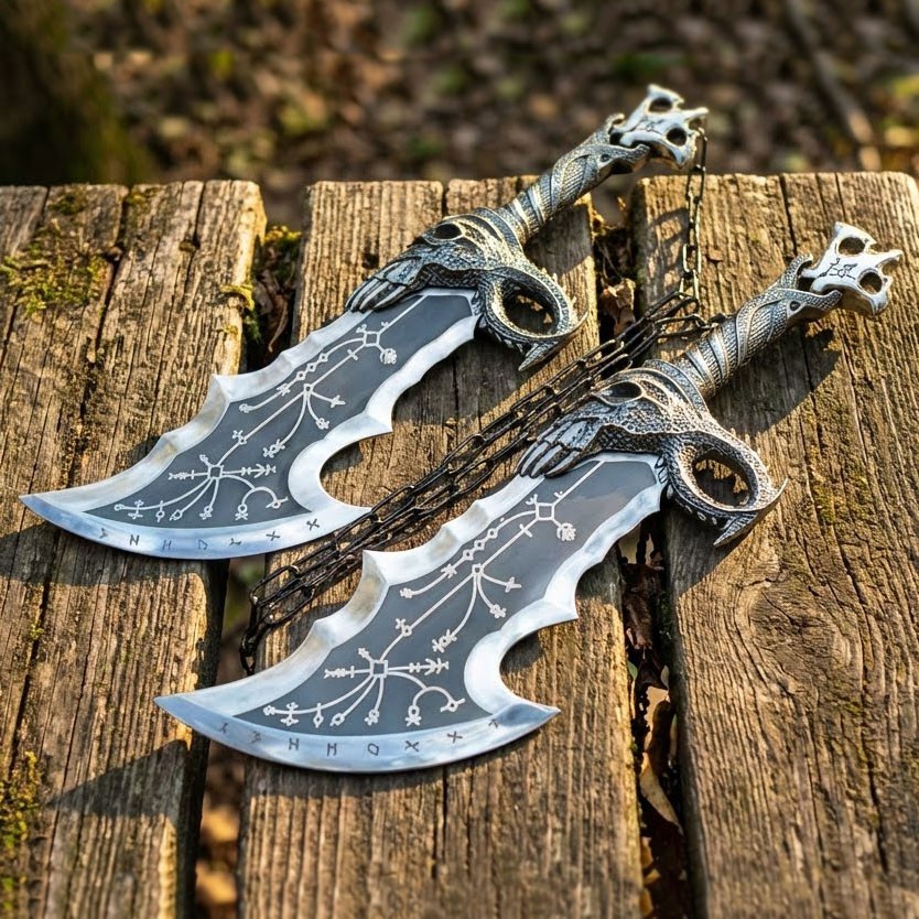 Handmade Chaos Blades Replica, Kratos God of War Collectible, Display Wall Mount