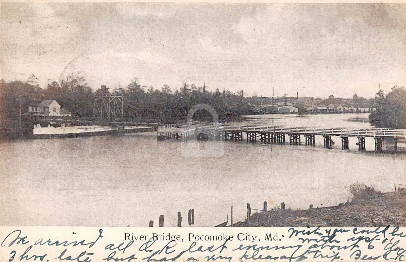 Pocomoke City Maryland River Bridge Scenic View Postcard Copy