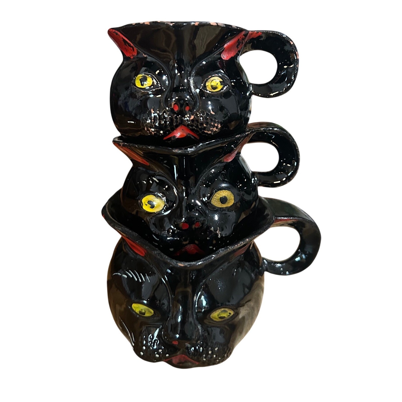 Vintage Shafford Black Cat Measuring Cups Redware Set 7302 Japan 1950s MCM Rare Vintage Shafford Black Cat Measuring Cups Redware Set 7302 Japan 1950s MCM Rare