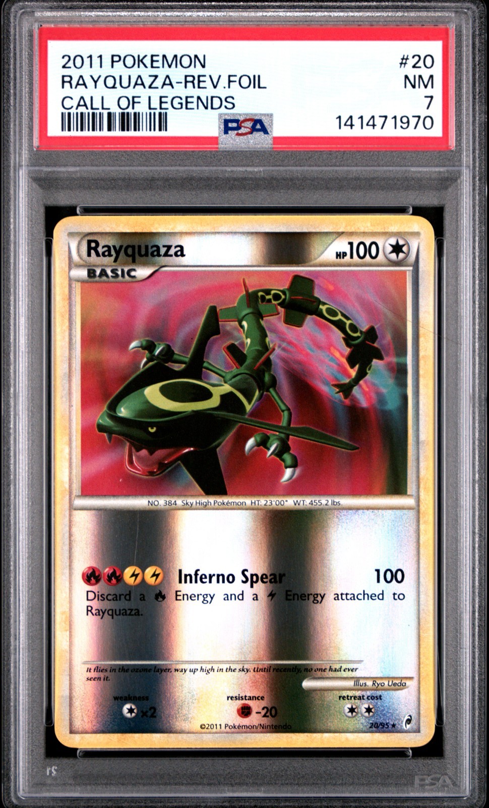 PSA 7 Rayquaza 20/95 Call Of Legends Reverse Holo 2011 Pokemon Card