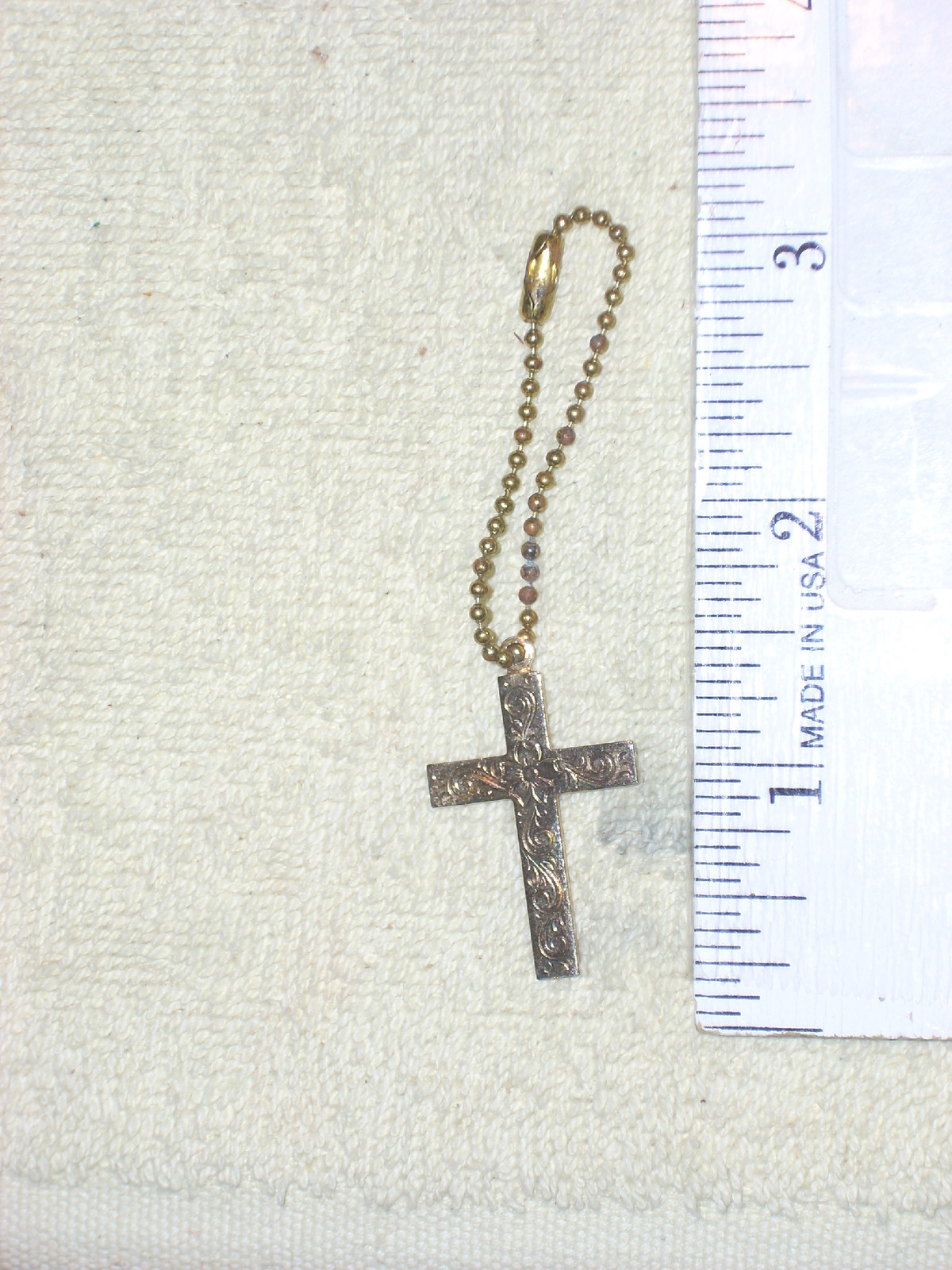 1 1/8 inch Goldtone Cross Pendant with 3 inch goldtone chain