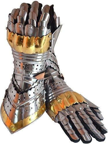 Armor Gauntlets Steel Gloves W/Brass Accents Armor Warrior Metal Pair Medieval