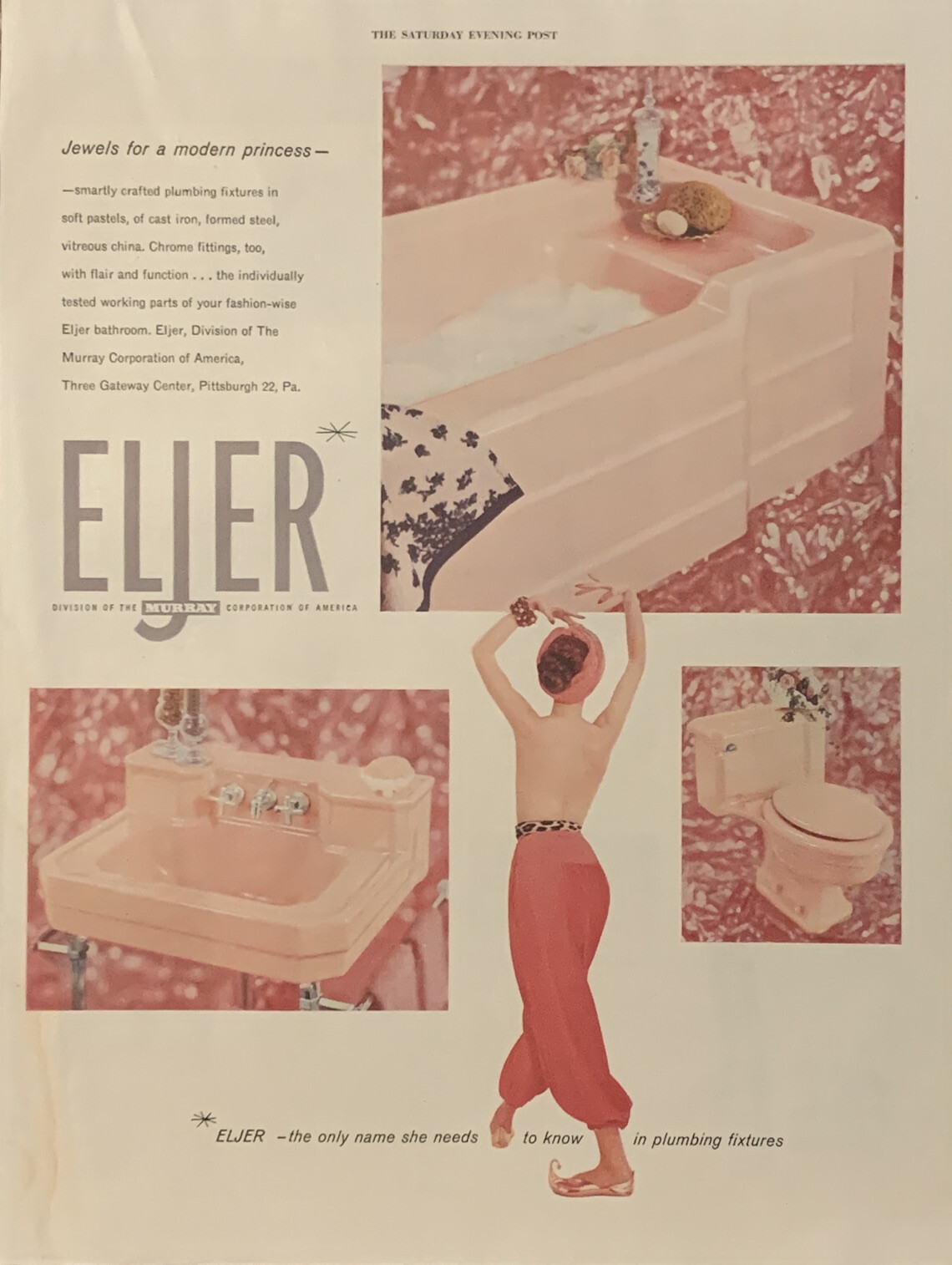 1955 Eljer Bathroom Fixtures PRINT AD Pink Jewels For Modern Princess VTG 1950s 1955 Eljer Bathroom Fixtures PRINT AD Pink Jewels For Modern Princess VTG 1950s