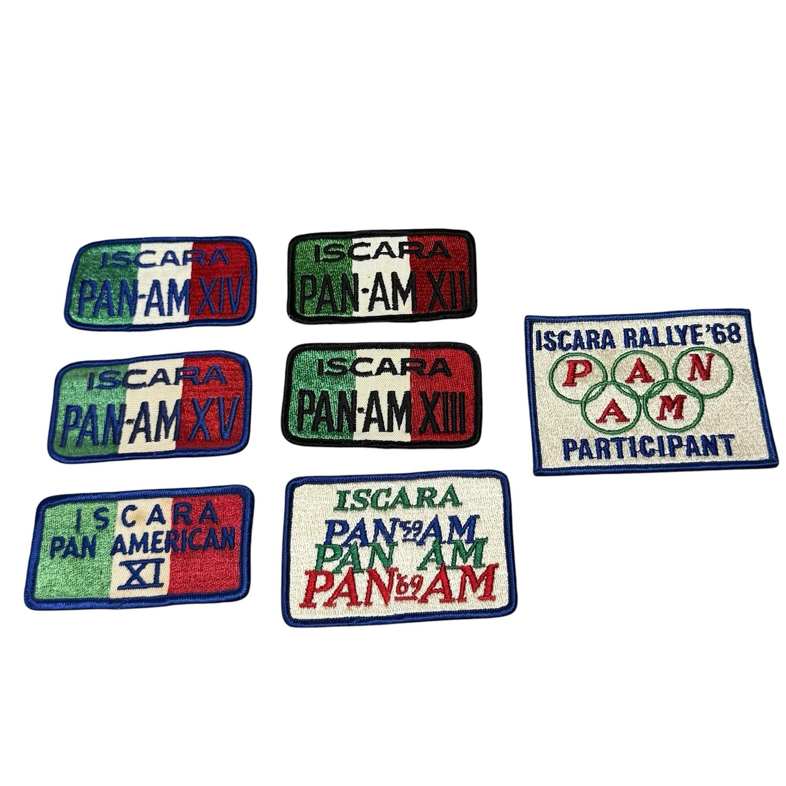 Vintage 1968 ISCARA Pan Am Rallye Embroidered Patches Lot 7 Auto PAN AM Set