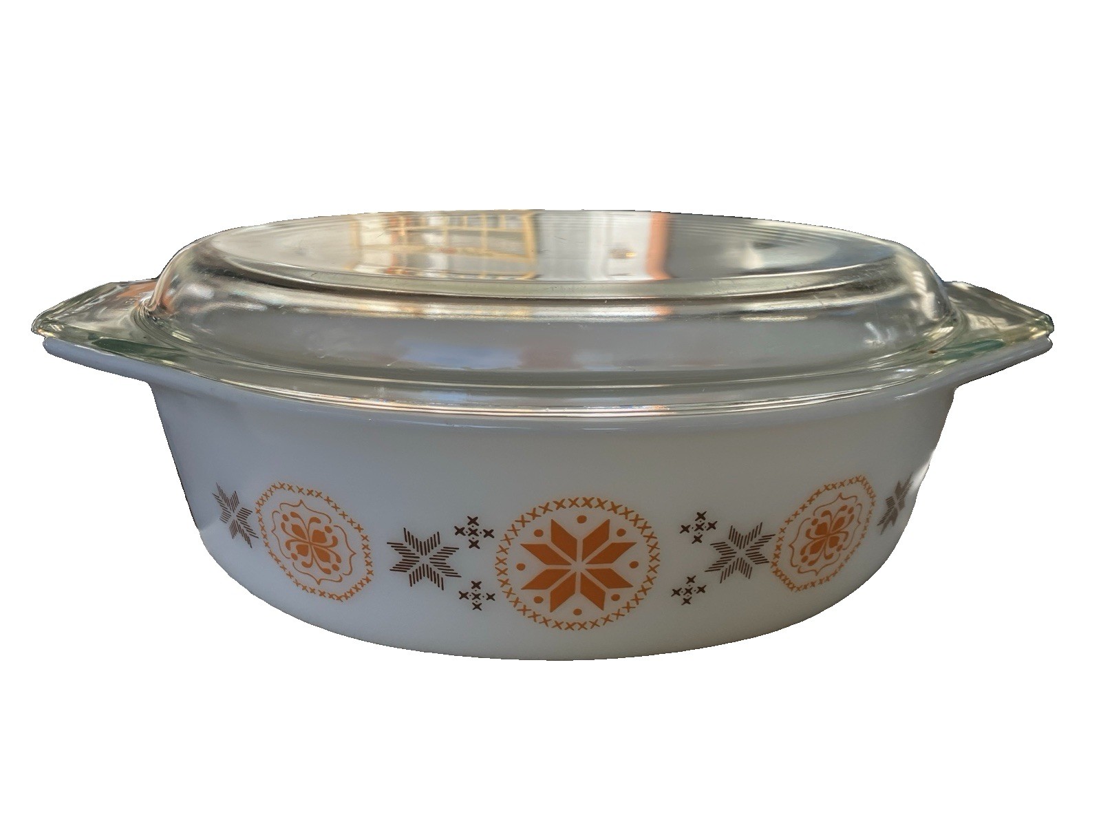 Pyrex 1960s Vintage Oval 2.5 Qt Casserole Baking Dish with Lid Town Country 045