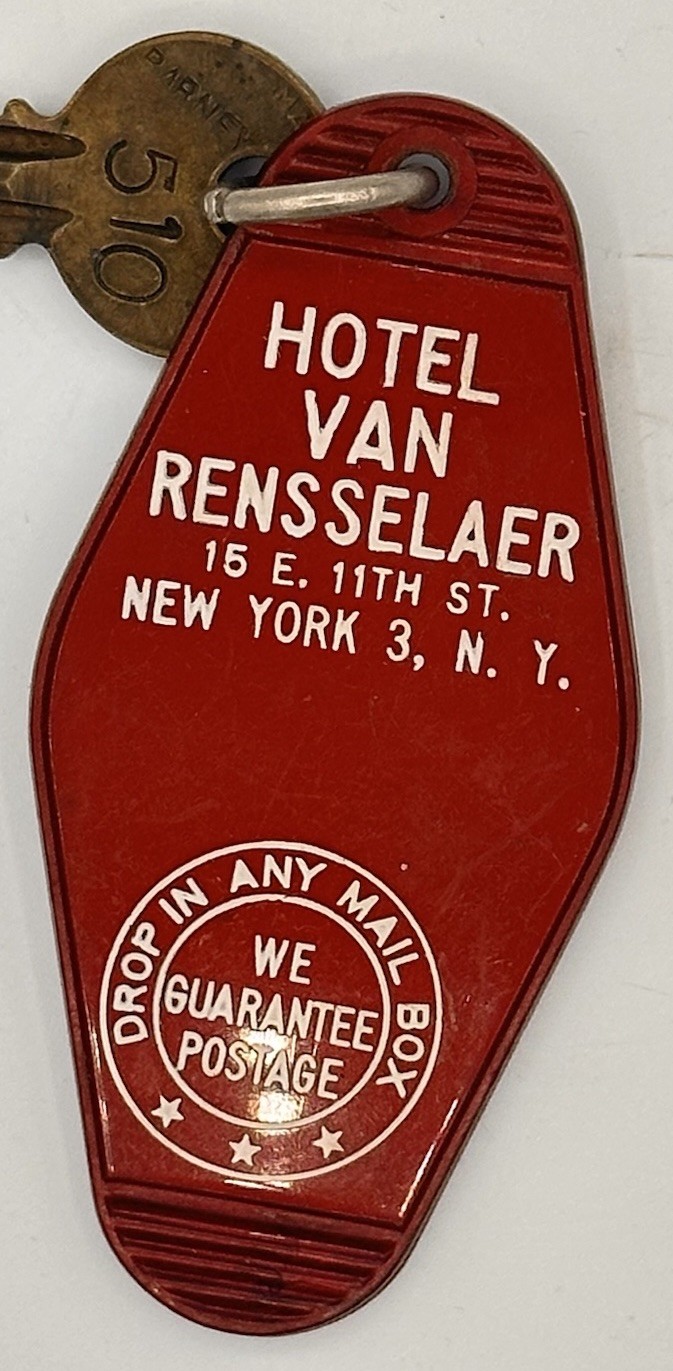 Hotel Van Rensselaer 15 E. 11th St., New York 3, N.Y. Greenwich Village Room Key