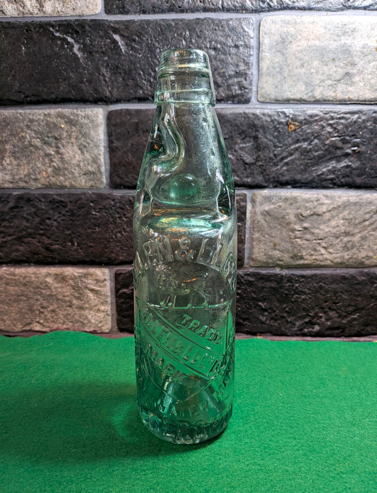 Vintage Allen & Lloyd Glass Codd Marble Stopper Bottle Embossed