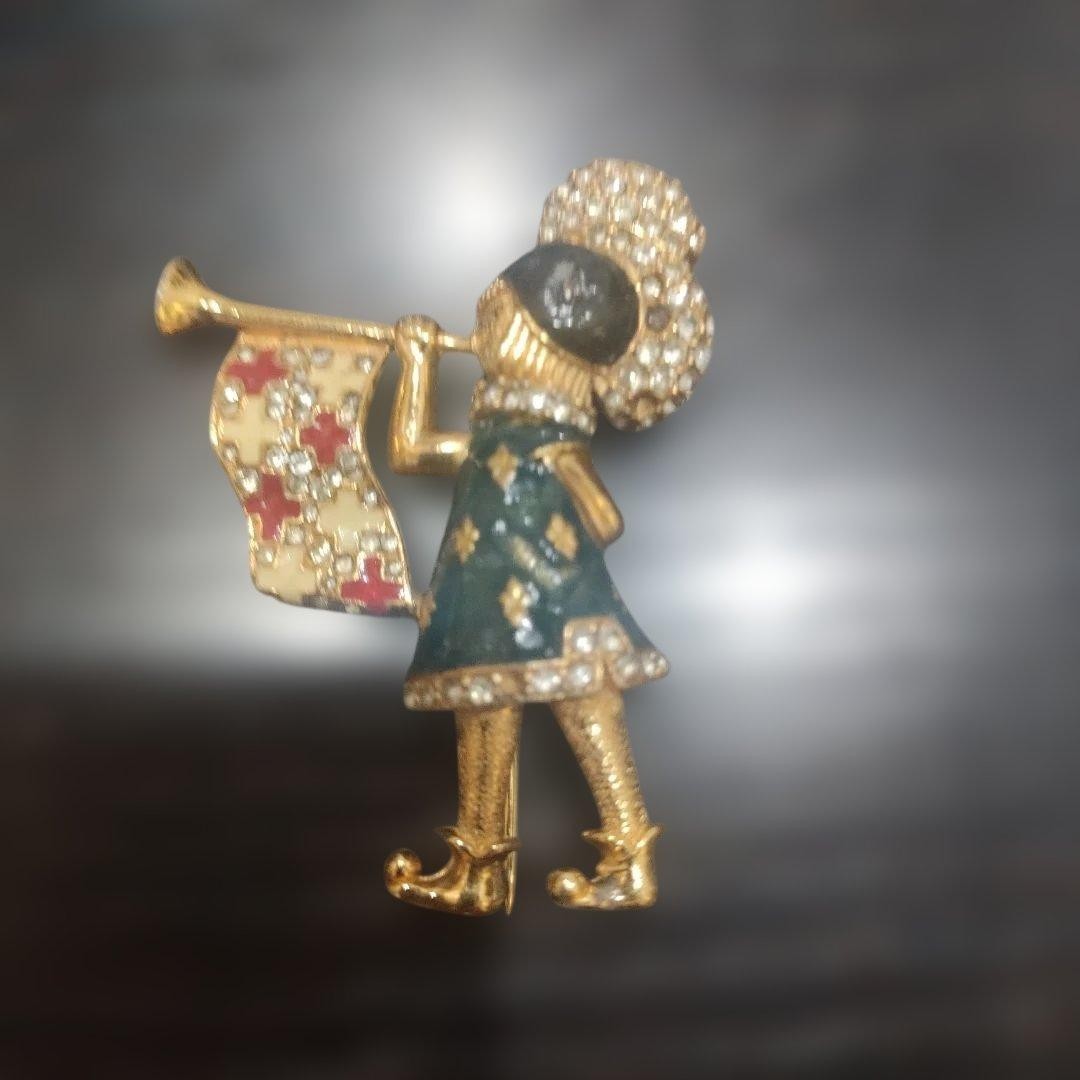 CINER Vintage Enamel Rhinestone Brooch Rare Boy Messenger Theme from Japan Used CINER Vintage Enamel Rhinestone Brooch Rare Boy Messenger Theme from Japan Used