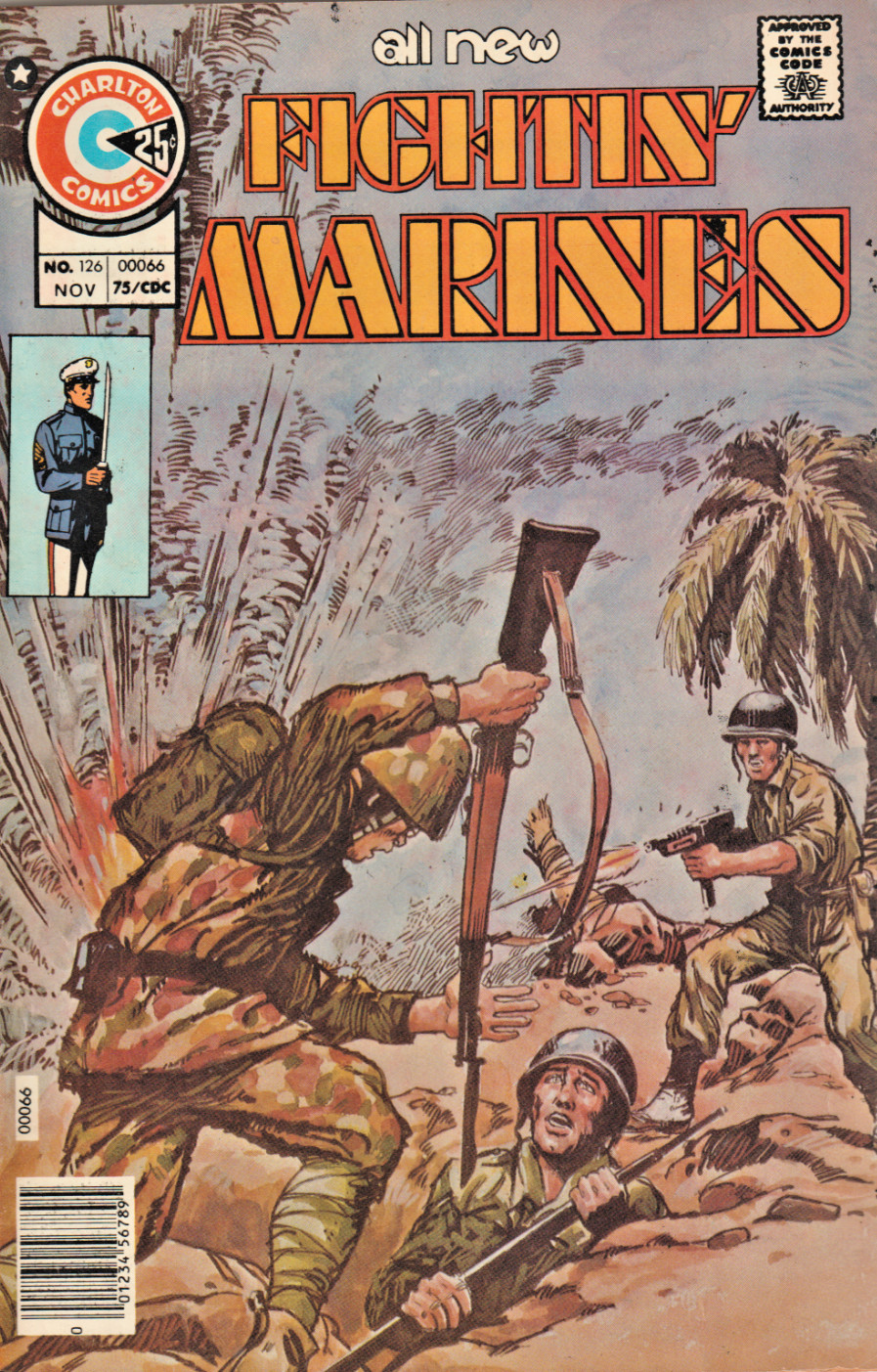 FIGHTIN' MARINES #126  WORLD WAR II * KOREAN WAR  CHARLTON  1975  NICE