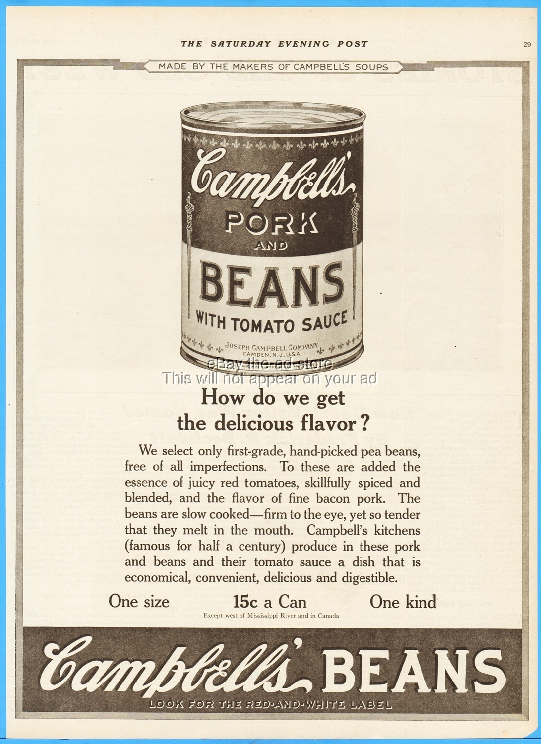1919 Campbells Soup Co Ad Camden NJ Pork & Beans Canned Food DELICIOUS FLAVOR